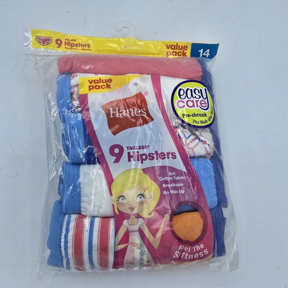Hanes Ultimate Girls Size 14 Pink Cotton Tagless Comfy Hipsters Underwear 5 Pack